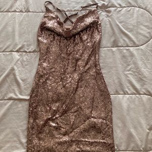 Hera collection: celebrity fashion rose gold cris cross sequins dress.